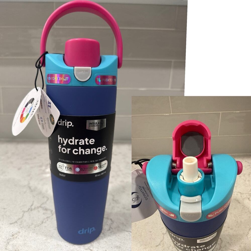 Drip SNAP SIP 30oz Steel Tumbler Lid Lock Pop-up Straw Handle Bright Multi Color